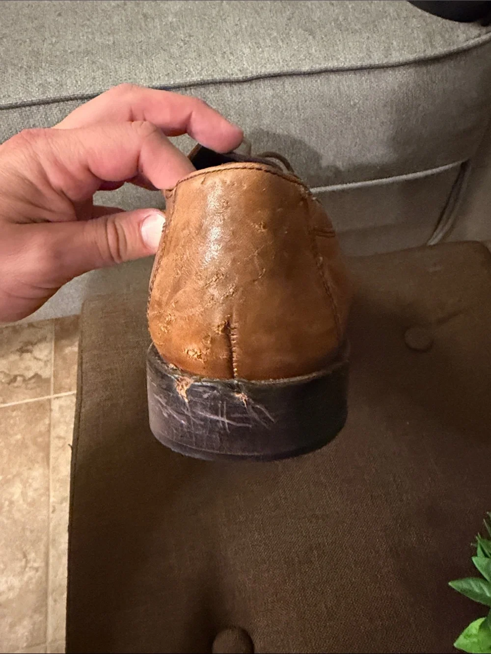 Men's Tan Leather Cap-Toe Derby Shoes - Unbranded